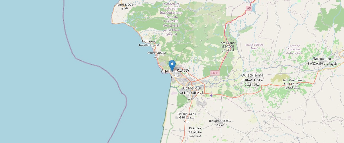 Map showing Agadir, Morocco